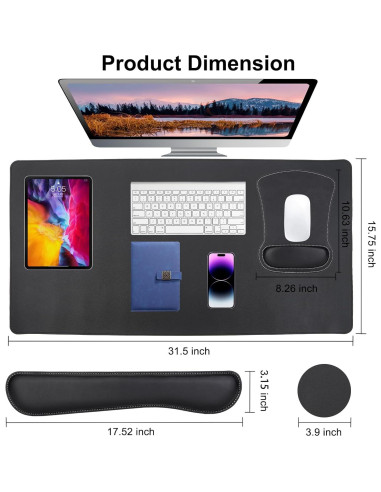 Conjunto Alfombrilla Teclado y Ratón MOSISO Negro Ergonómico