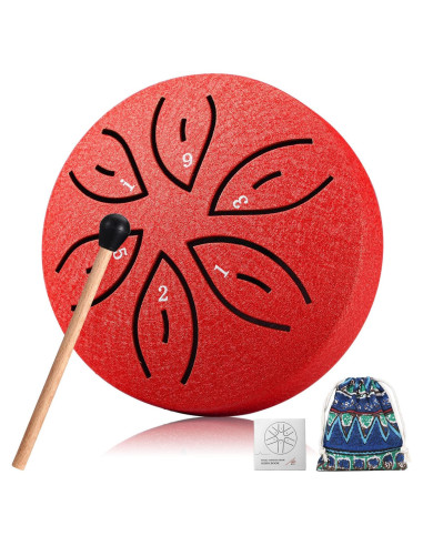 Mini Tambor de Lengua de Acero Facmogu 3" 6 Notas Rojo