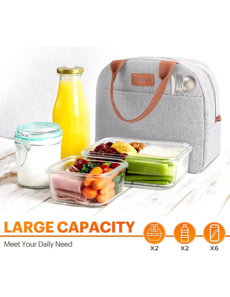Bolsa de Almuerzo Aislada EASYFUN Gris 11L para Trabajo y Viaje Bolsa de Almuerzo Aislada EASYFUN Gris 11L para Trabajo y Viaje