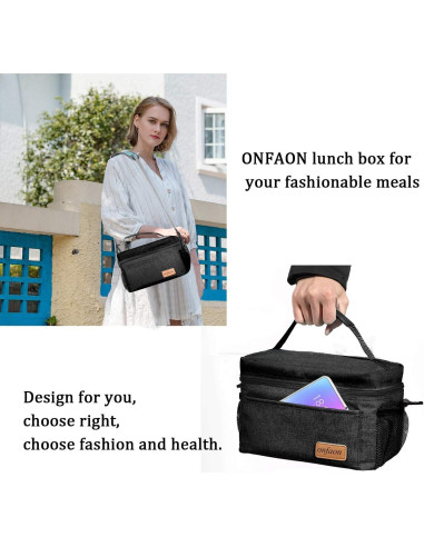 Bolsa Térmica Reutilizable ONFAON 7.5L Negra para Almuerzo