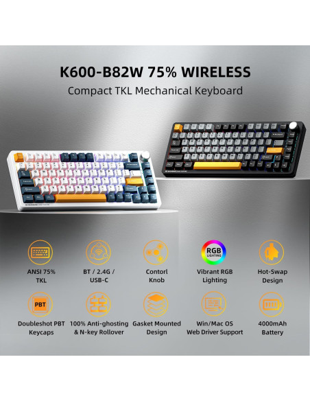 Teclado Mecánico Machenike K600-B82W Inalámbrico RGB 75% Teclado Mecánico Machenike K600-B82W Inalámbrico RGB 75%