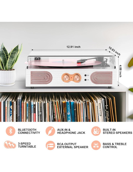 Reproductor de Vinilo DANFI AUDIO TE-2030 Rosa 3 Velocidades Reproductor de Vinilo DANFI AUDIO TE-2030 Rosa 3 Velocidades