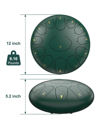 Tambor de Lluvia MENGBEI 30 cm Verde con Mazos y Libro