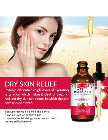 Aceite de Rosa Mosqueta 100% Puro 59.15 ml - Hidratante Facial y Capilar