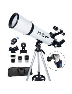 Telescopio Refractor HEXEUM 80mm 600mm Portátil con Adaptador