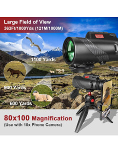 Telescopio Monocular AMITHER 80x100 con Trípode y Adaptador 2