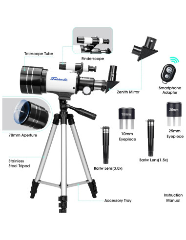 Telescopio FASHIONARI 70mm para Niños 8-12 Años Alta Potencia