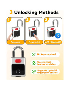 Candado Inteligente KENNEAS Biometrico Plateado IP65 2