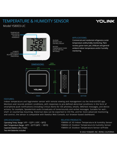 Sensor Inalámbrico de Temperatura y Humedad YoSmart - Paquete de 2