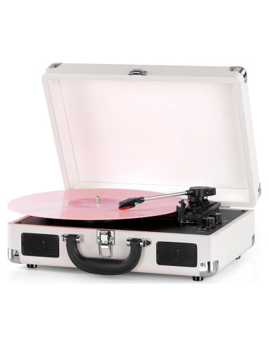 Reproductor de Vinilo Bluetooth Mersoco Maletín Vintage Blanco