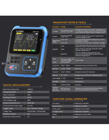 Osciloscopio Digital FNIRSI DSO-TC3 500 kHz 10 MSa/s Portátil