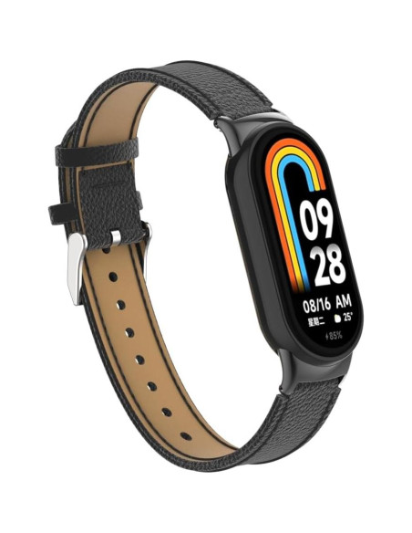 Correa de Cuero para Xiaomi Mi Band 8 - HOPMC Negra Correa de Cuero para Xiaomi Mi Band 8 - HOPMC Negra