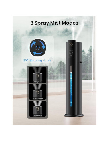 Humidificador Inteligente OGACFO 9L Silencioso 30dB Negro