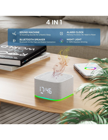 Reloj Despertador Augnner con Ruido Blanco y Bluetooth Reloj Despertador Augnner con Ruido Blanco y Bluetooth