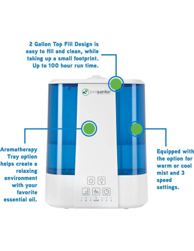 Humidificador ultrasonico PureGuardian H5225WCA 2 galones 100h