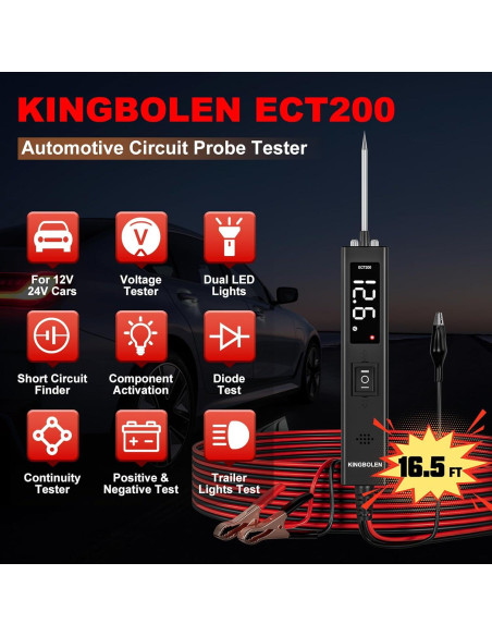 Probador de Circuitos Eléctricos KINGBOLEN ECT200 12V 24V Probador de Circuitos Eléctricos KINGBOLEN ECT200 12V 24V
