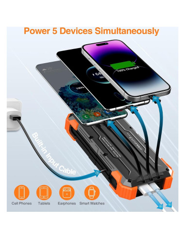 Cargador Portátil GOODaaa 42800mAh Solar 5 Salidas Naranja