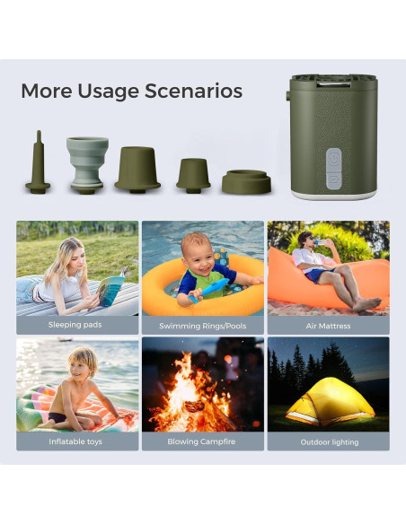 Bomba de Aire Mini Portátil Qiuikloi 1600mAh USB Verde Bomba de Aire Mini Portátil Qiuikloi 1600mAh USB Verde