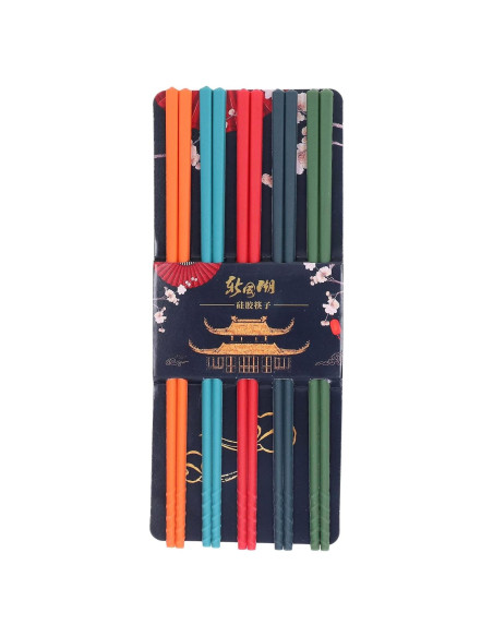Juego de 5 pares de palillos reutilizables Yosoo 24.1 cm antideslizantes Juego de 5 pares de palillos reutilizables Yosoo 24.1 cm antideslizantes