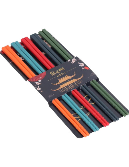 Juego de 5 pares de palillos reutilizables Yosoo 24.1 cm antideslizantes Juego de 5 pares de palillos reutilizables Yosoo 24.1 cm antideslizantes