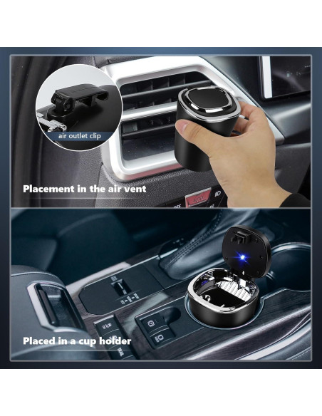 Cenicero de coche Wogomz con tapa y luz LED azul Cenicero de coche Wogomz con tapa y luz LED azul