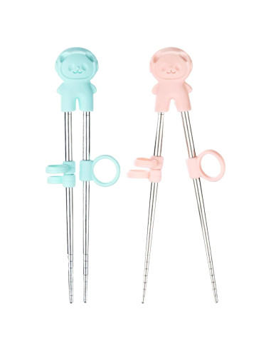 2 Pares de Palillos de Entrenamiento Acero Inoxidable Rosa Azul