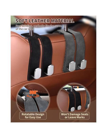 Ganchos para Reposacabezas LQLAN, 4 Organizador Coche Negro Ganchos para Reposacabezas LQLAN, 4 Organizador Coche Negro