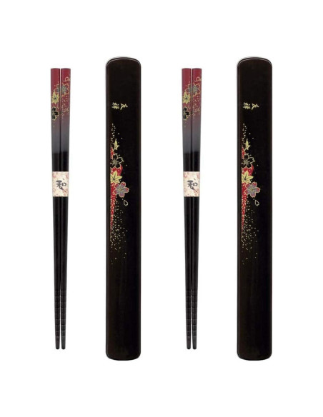 Palillos de Viaje JapanBargain de Bambú con Estuche Rojo-Yuzen Palillos de Viaje JapanBargain de Bambú con Estuche Rojo-Yuzen