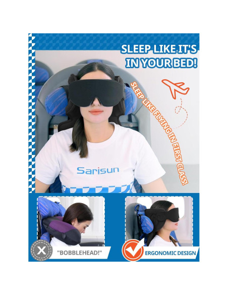 Almohada de viaje SARISUN con máscara para ojos, azul Almohada de viaje SARISUN con máscara para ojos, azul