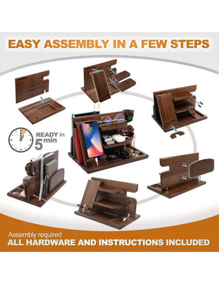 Estación de Carga de Madera Teslyar para Hombres - Organizador Multifuncional Estación de Carga de Madera Teslyar para Hombres - Organizador Multifuncional