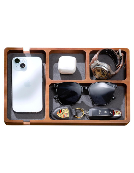 Bandeja de Valet de Madera Shinpuru con Cuero - Organizador EDC Bandeja de Valet de Madera Shinpuru con Cuero - Organizador EDC