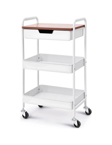 Carro de Utilidad Metálico TOOLF 3 Niveles Blanco con Cajón