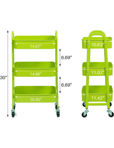 Carro de Maquillaje AGTEK 3 Niveles Metal Reseda 69.85 cm