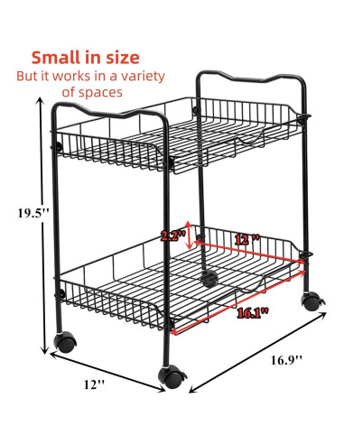Carro de Utilidad Rodante Cididu 2 Niveles Negro 42.9x30.5x49.5 cm