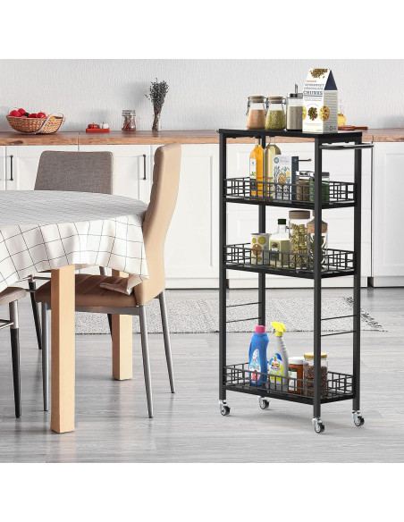 Carro de Almacenamiento Estrecho 4 Niveles NORCEESAN Negro Carro de Almacenamiento Estrecho 4 Niveles NORCEESAN Negro