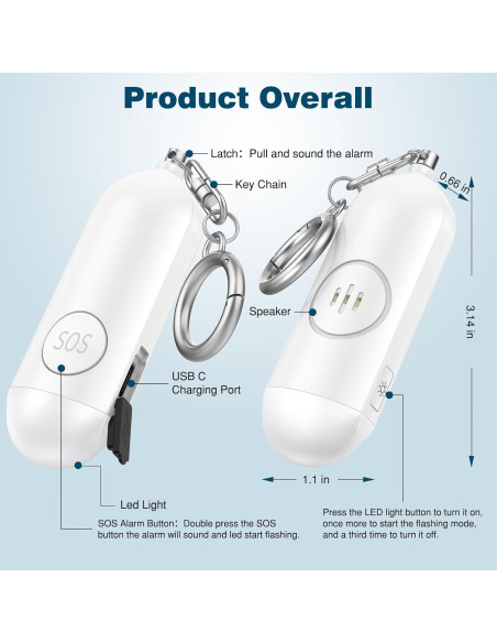 Alarma Personal Recargable iMangoo 130dB con Luz LED Alarma Personal Recargable iMangoo 130dB con Luz LED