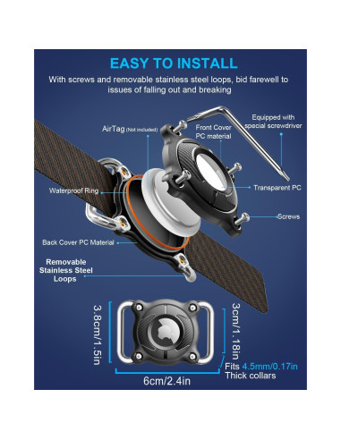 Soporte para Collar de Perro Airtag Palamede Impermeable Negro