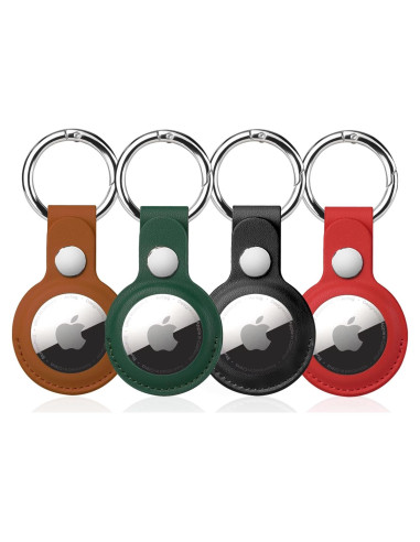 Paquete de 4 Soportes para AirTag QYQa - Funda PU Verde, Marrón, Negro, Rojo