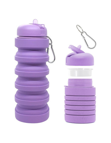 Botella de Agua Plegable Fortek 603 ml Morada para Viajes