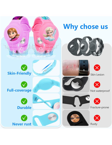 Pulsera Airtag Impermeable SlyCroko Niños Rosa y Púrpura