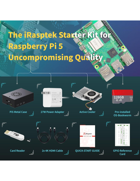 Kit Raspberry Pi 5 iRasptek 8GB RAM 128GB OS Aluminio Kit Raspberry Pi 5 iRasptek 8GB RAM 128GB OS Aluminio