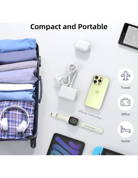 Cargador USB C 100W 6 Puertos GaN HNT-PC606 Carga Rápida Cargador USB C 100W 6 Puertos GaN HNT-PC606 Carga Rápida