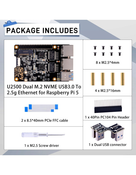 Adaptador Ethernet Dual USB 3.0 a 2.5G GeeekPi U2500 para Raspberry Pi 5 Adaptador Ethernet Dual USB 3.0 a 2.5G GeeekPi U2500 para Raspberry Pi 5