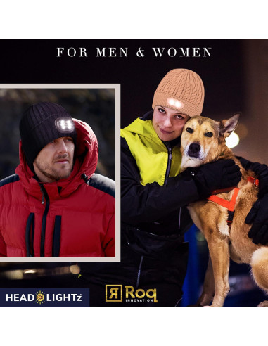 Gorro LED Headlightz Roq Innovation Unisex Recargable