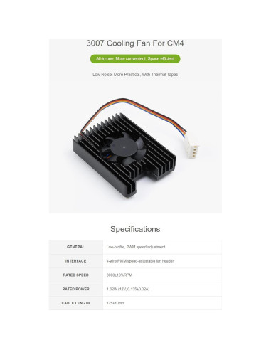 Ventilador de Refrigeración Waveshare FAN-3007-B para Raspberry Pi CM4