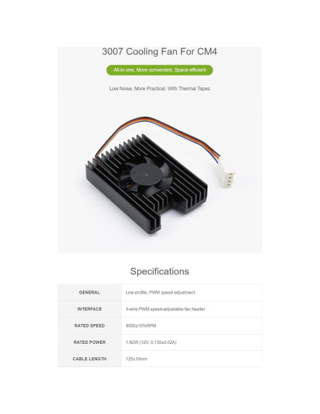 Ventilador de Refrigeración Waveshare FAN-3007-B para Raspberry Pi CM4 Ventilador de Refrigeración Waveshare FAN-3007-B para Raspberry Pi CM4