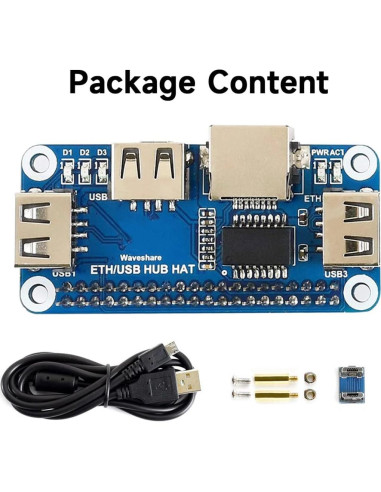 HUB HAT Waveshare Ethernet y USB para Raspberry Pi 5/4B/3B