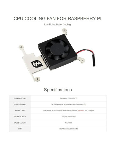 Ventilador de Enfriamiento CPU Waveshare para Raspberry Pi 4B/3B+