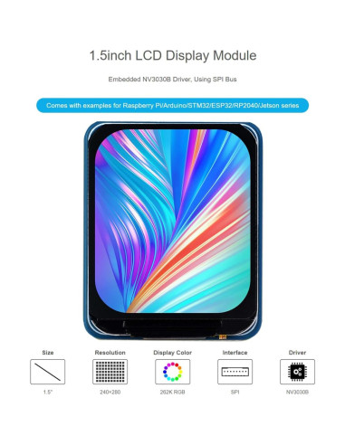 Módulo Pantalla LCD IPS 1.5" Wonrabai 240x280 RGB SPI