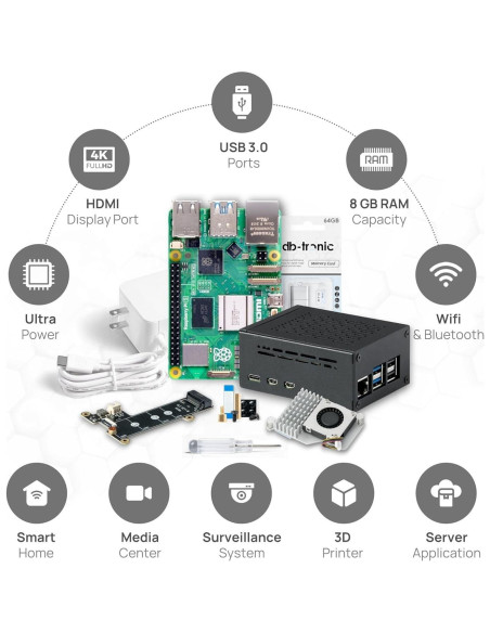 Raspberry Pi 5 8GB Set con Caja Metal, Enfriador y SSD NVMe Raspberry Pi 5 8GB Set con Caja Metal, Enfriador y SSD NVMe